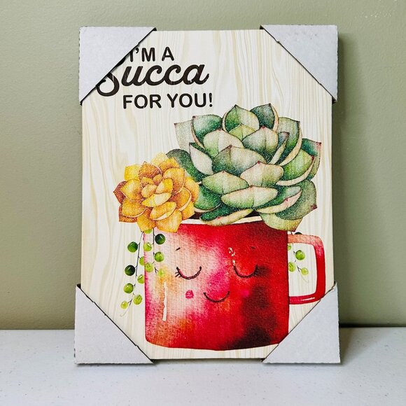 Succulent-Themed Canvas Art With "I'm A Succa For You!" Text & Red Mug Design - Picture 1 of 6